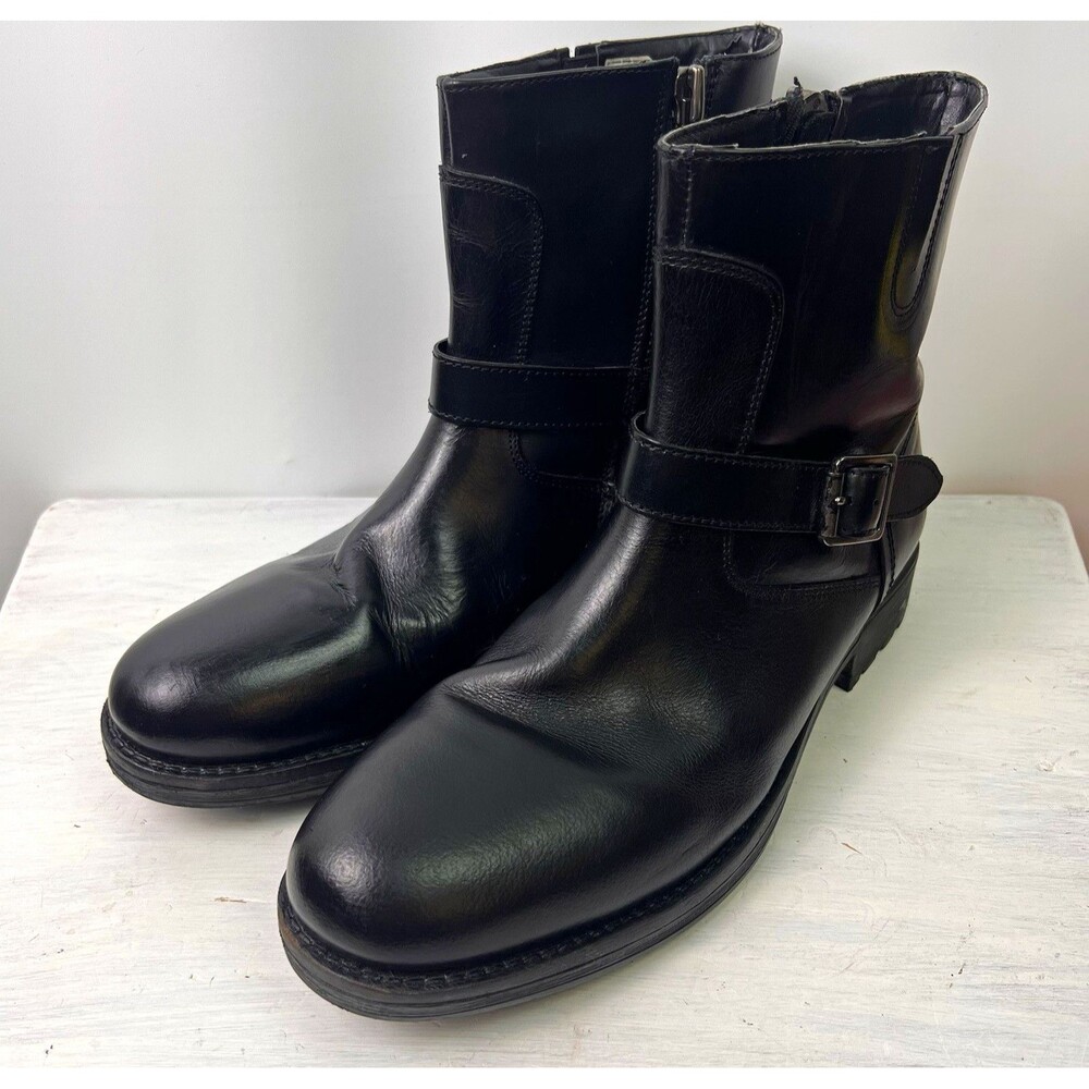 Franco Fortini Open Road Men’s Black Leather Ankle Biker Moto Boots Zip US 10